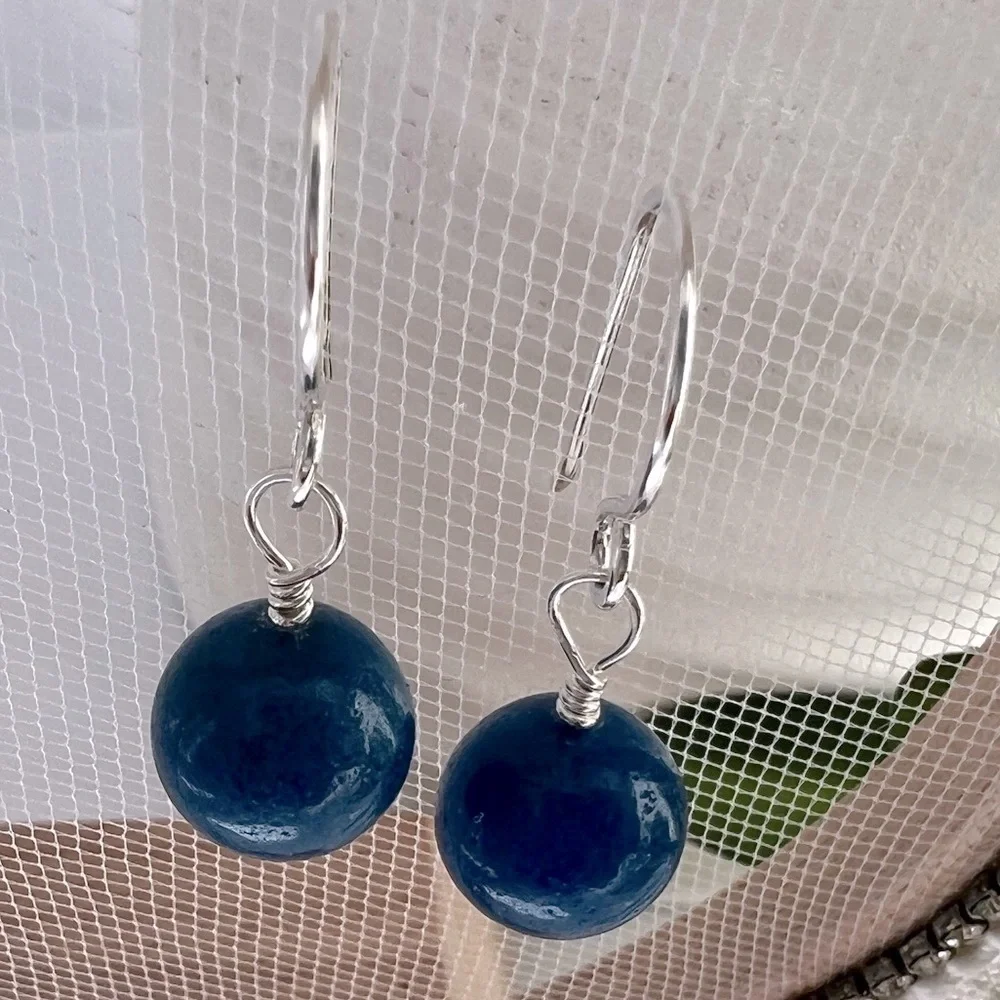 Artisan Sterling Silver Blue Jade Dangle Earrings - Picture 3 of 13